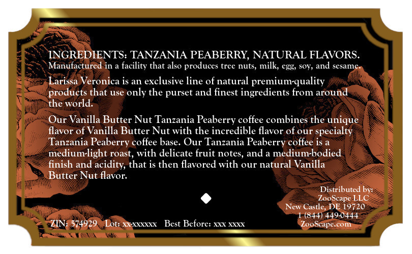 Vanilla Butter Nut Tanzania Peaberry Coffee <BR>(Single Serve K-Cup Pods)