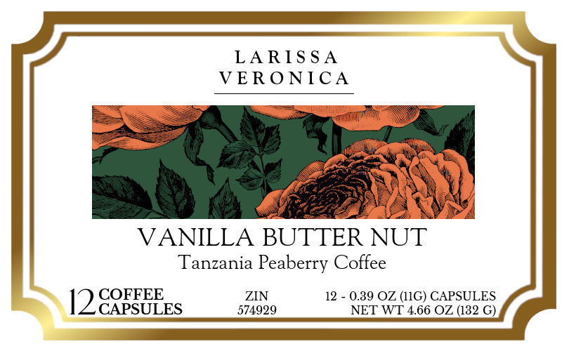 Vanilla Butter Nut Tanzania Peaberry Coffee <BR>(Single Serve K-Cup Pods) - Label