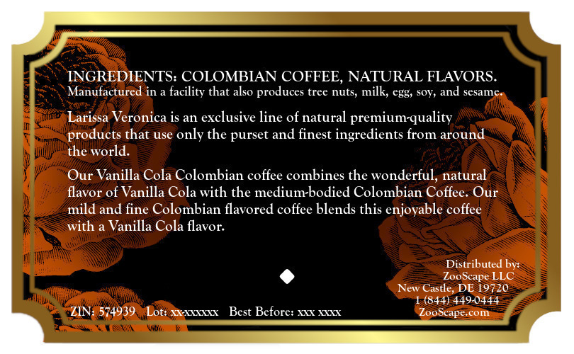Vanilla Cola Colombian Coffee <BR>(Single Serve K-Cup Pods)