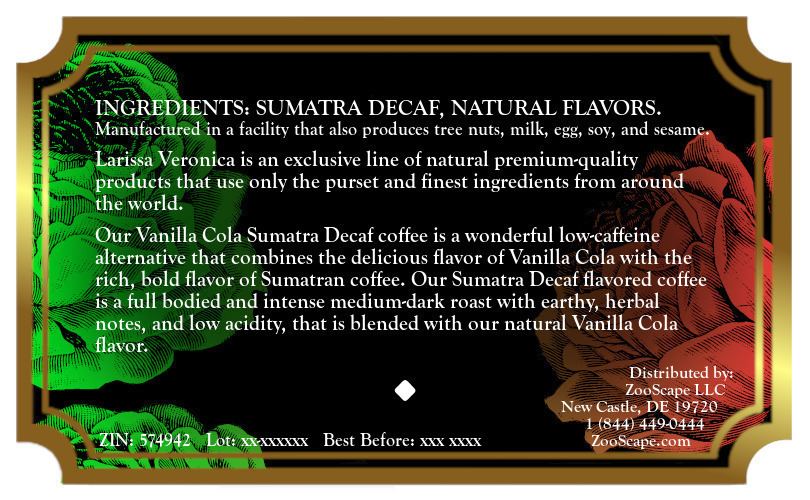 Vanilla Cola Sumatra Decaf Coffee <BR>(Single Serve K-Cup Pods)