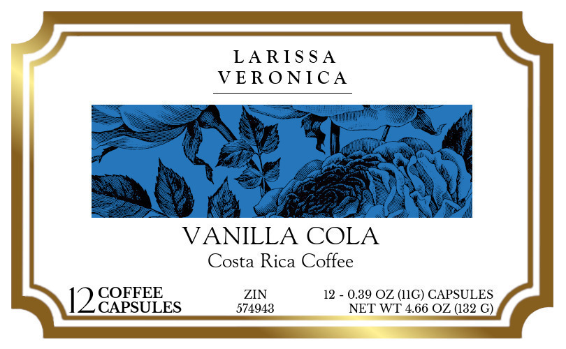 Vanilla Cola Costa Rica Coffee <BR>(Single Serve K-Cup Pods) - Label