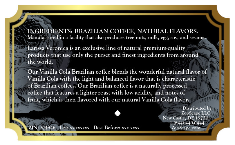 Vanilla Cola Brazilian Coffee <BR>(Single Serve K-Cup Pods)