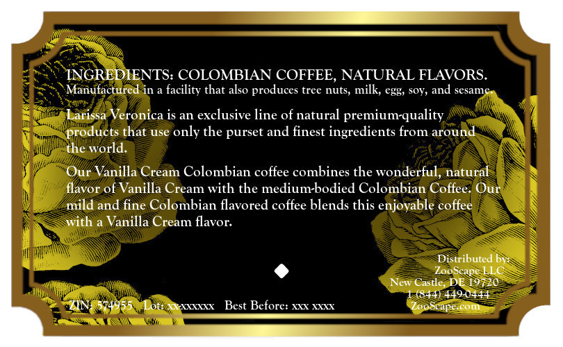 Vanilla Cream Colombian Coffee <BR>(Single Serve K-Cup Pods)