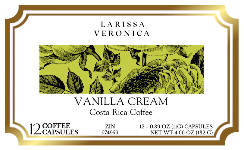 Vanilla Cream Costa Rica Coffee <BR>(Single Serve K-Cup Pods) - Label
