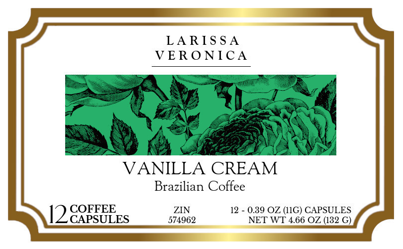 Vanilla Cream Brazilian Coffee <BR>(Single Serve K-Cup Pods) - Label