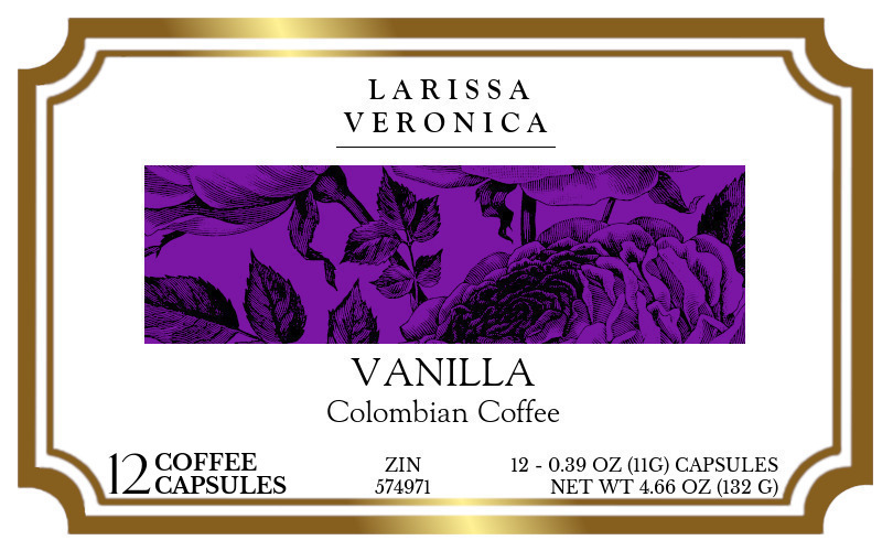 Vanilla Colombian Coffee <BR>(Single Serve K-Cup Pods) - Label