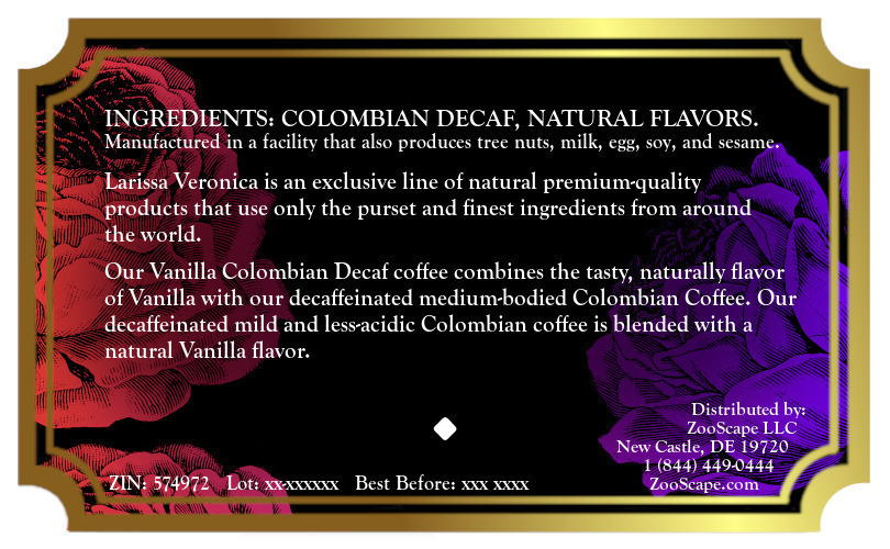 Vanilla Colombian Decaf Coffee <BR>(Single Serve K-Cup Pods)
