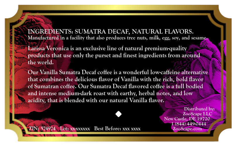 Vanilla Sumatra Decaf Coffee <BR>(Single Serve K-Cup Pods)