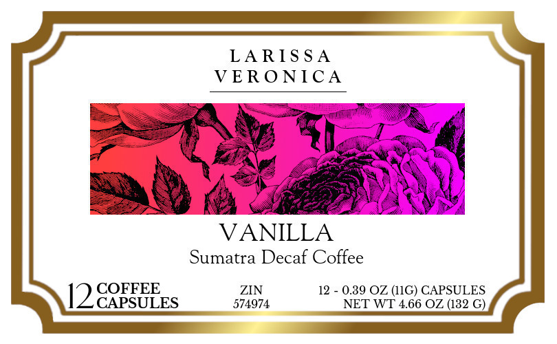 Vanilla Sumatra Decaf Coffee <BR>(Single Serve K-Cup Pods) - Label
