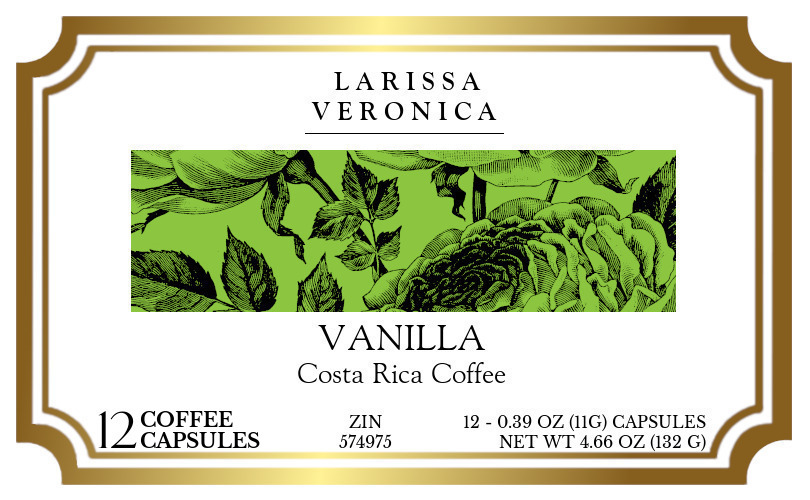 Vanilla Costa Rica Coffee <BR>(Single Serve K-Cup Pods) - Label