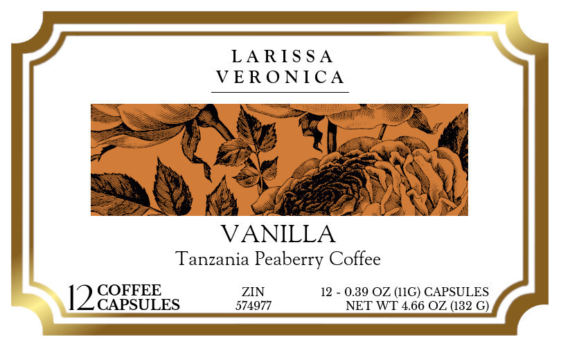 Vanilla Tanzania Peaberry Coffee <BR>(Single Serve K-Cup Pods) - Label