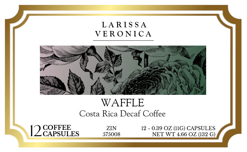 Waffle Costa Rica Decaf Coffee <BR>(Single Serve K-Cup Pods) - Label