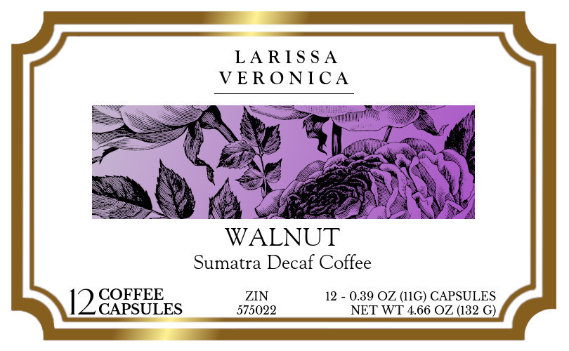 Walnut Sumatra Decaf Coffee <BR>(Single Serve K-Cup Pods) - Label