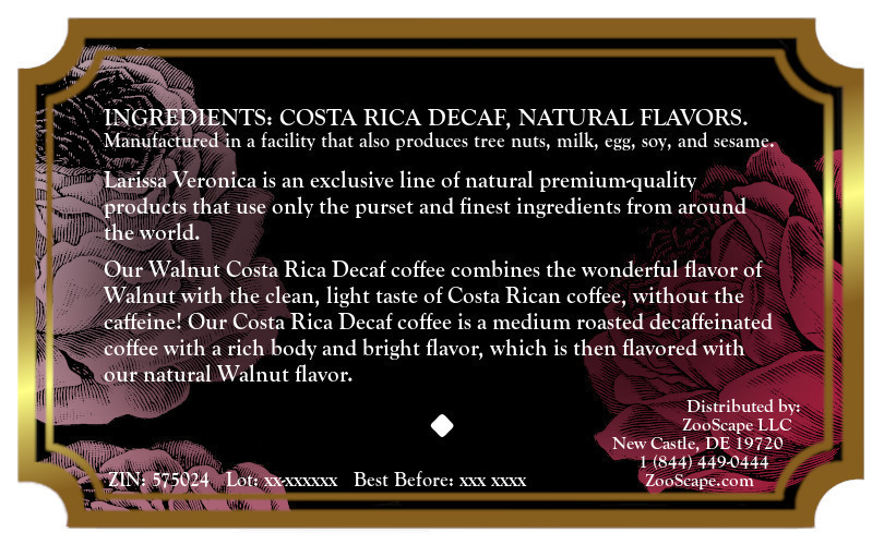 Walnut Costa Rica Decaf Coffee <BR>(Single Serve K-Cup Pods)