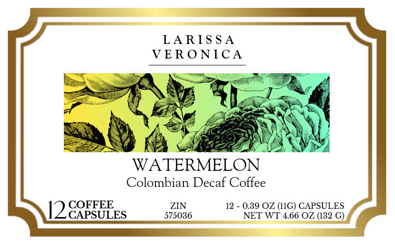Watermelon Colombian Decaf Coffee <BR>(Single Serve K-Cup Pods) - Label