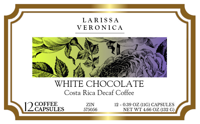 White Chocolate Costa Rica Decaf Coffee <BR>(Single Serve K-Cup Pods) - Label