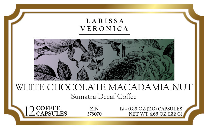 White Chocolate Macadamia Nut Sumatra Decaf Coffee <BR>(Single Serve K-Cup Pods) - Label