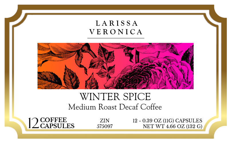 Winter Spice Medium Roast Decaf Coffee <BR>(Single Serve K-Cup Pods) - Label