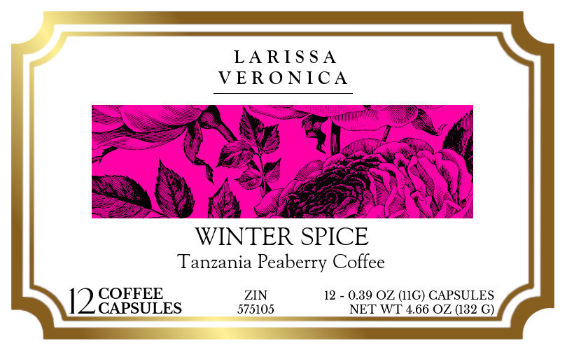Winter Spice Tanzania Peaberry Coffee <BR>(Single Serve K-Cup Pods) - Label