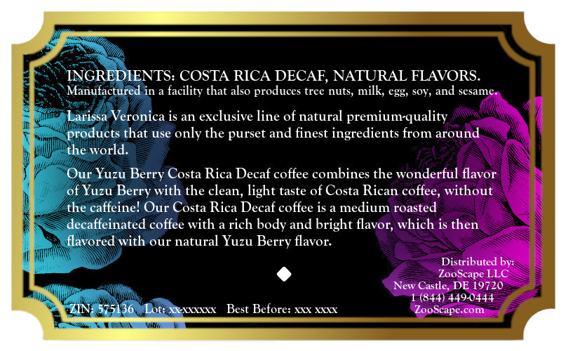 Yuzu Berry Costa Rica Decaf Coffee <BR>(Single Serve K-Cup Pods)