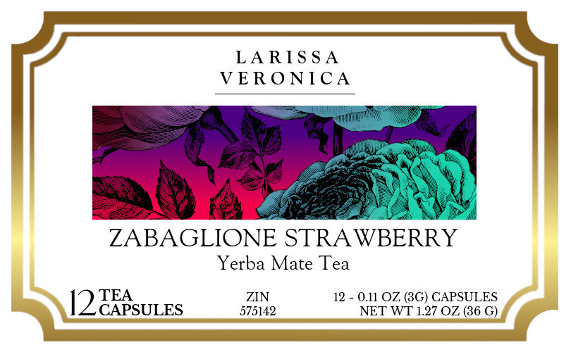 Zabaglione Strawberry Yerba Mate Tea <BR>(Single Serve K-Cup Pods) - Label