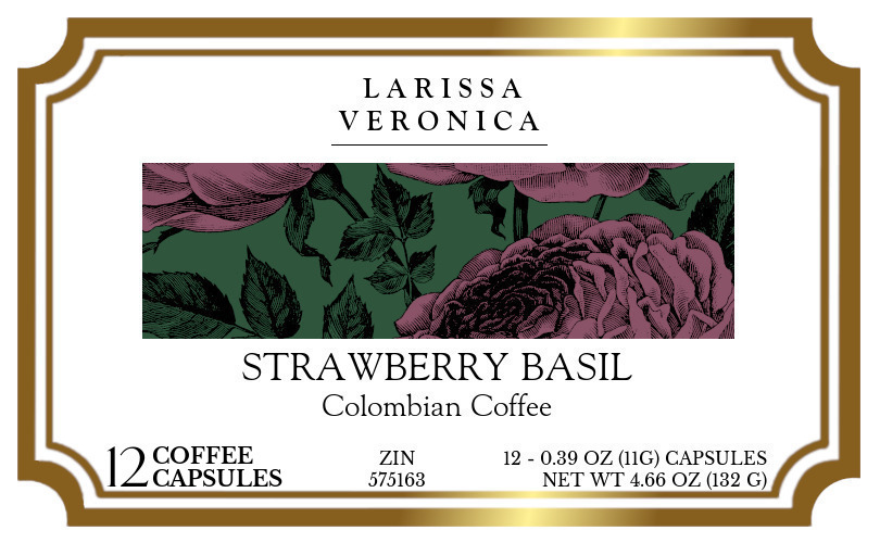 Strawberry Basil Colombian Coffee <BR>(Single Serve K-Cup Pods) - Label