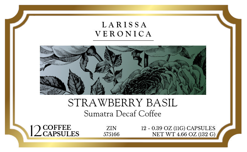 Strawberry Basil Sumatra Decaf Coffee <BR>(Single Serve K-Cup Pods) - Label