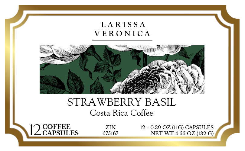 Strawberry Basil Costa Rica Coffee <BR>(Single Serve K-Cup Pods) - Label