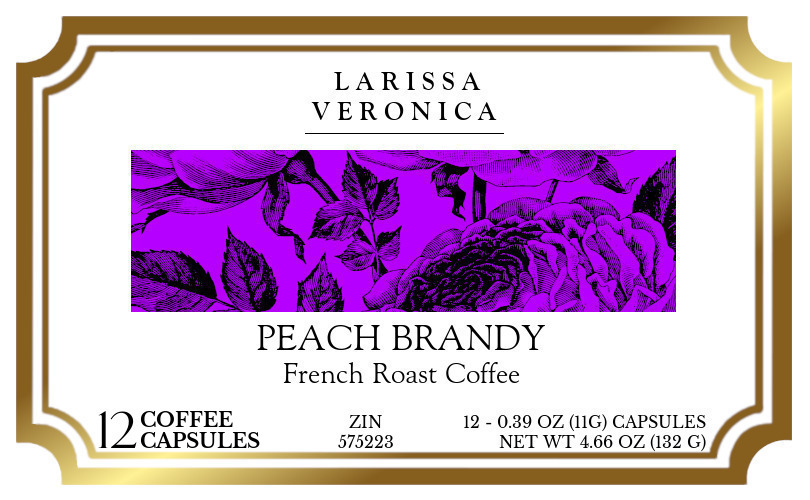 Peach Brandy French Roast Coffee <BR>(Single Serve K-Cup Pods) - Label