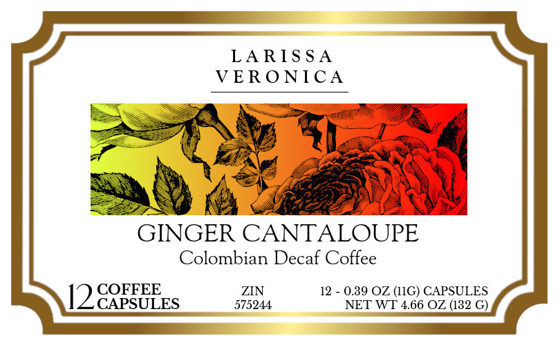 Ginger Cantaloupe Colombian Decaf Coffee <BR>(Single Serve K-Cup Pods) - Label