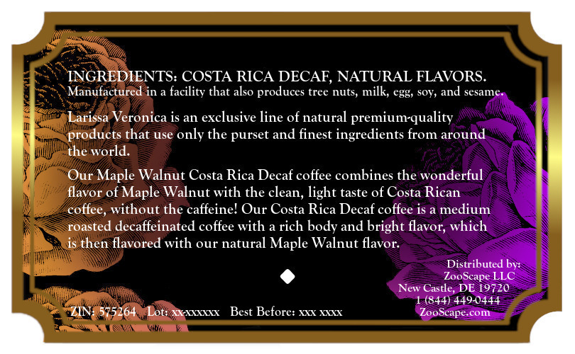 Maple Walnut Costa Rica Decaf Coffee <BR>(Single Serve K-Cup Pods)