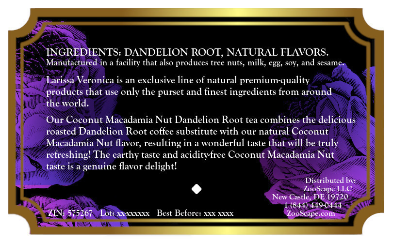 Coconut Macadamia Nut Dandelion Root Tea <BR>(Single Serve K-Cup Pods)