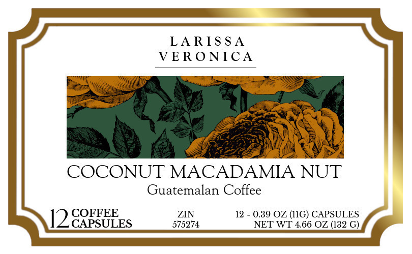 Coconut Macadamia Nut Guatemalan Coffee <BR>(Single Serve K-Cup Pods) - Label