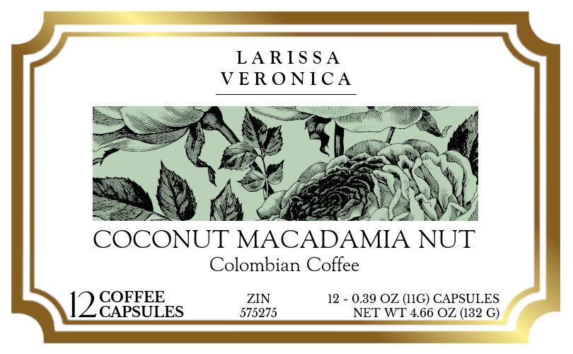 Coconut Macadamia Nut Colombian Coffee <BR>(Single Serve K-Cup Pods) - Label