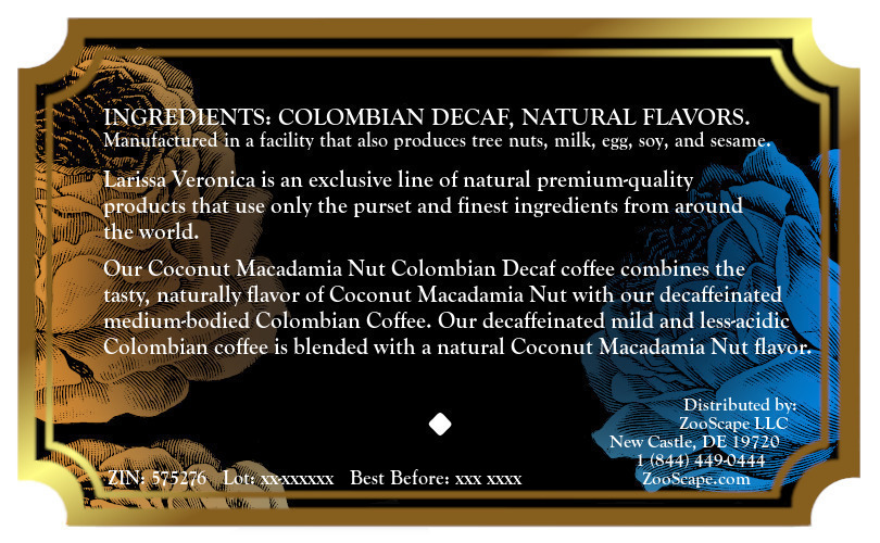 Coconut Macadamia Nut Colombian Decaf Coffee <BR>(Single Serve K-Cup Pods)