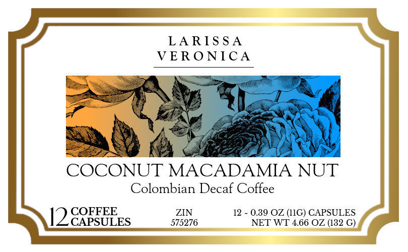 Coconut Macadamia Nut Colombian Decaf Coffee <BR>(Single Serve K-Cup Pods) - Label