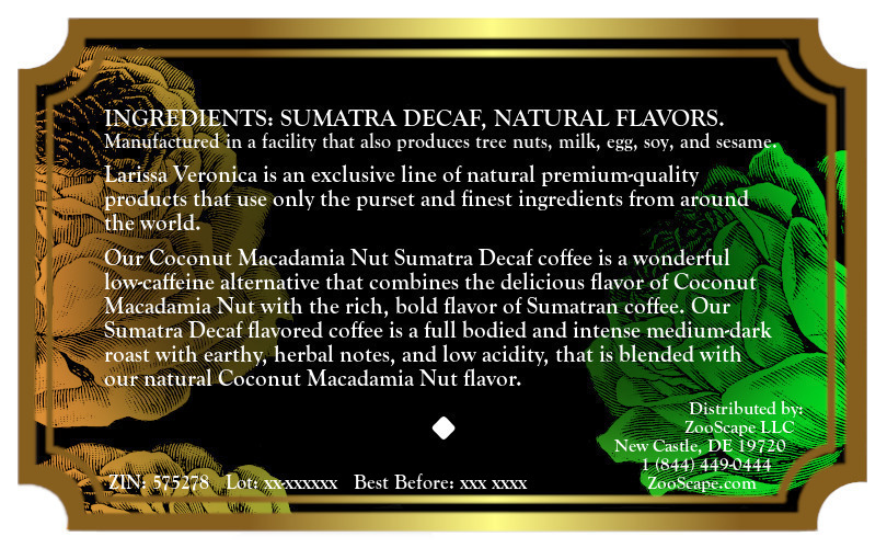 Coconut Macadamia Nut Sumatra Decaf Coffee <BR>(Single Serve K-Cup Pods)