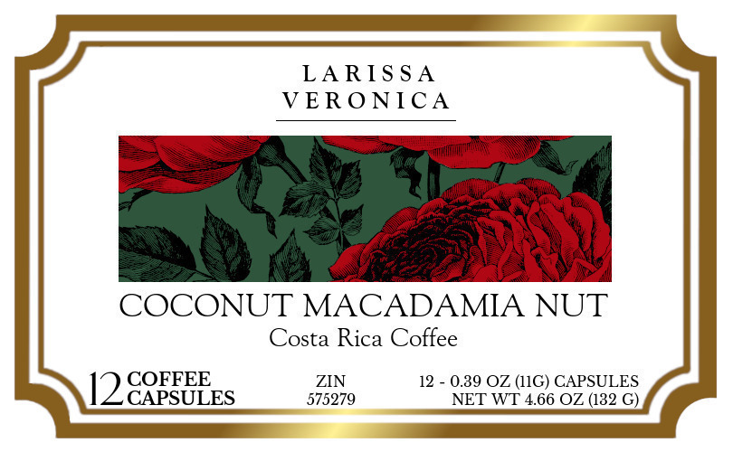 Coconut Macadamia Nut Costa Rica Coffee <BR>(Single Serve K-Cup Pods) - Label