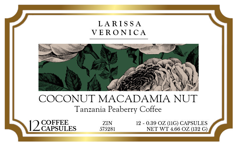 Coconut Macadamia Nut Tanzania Peaberry Coffee <BR>(Single Serve K-Cup Pods) - Label