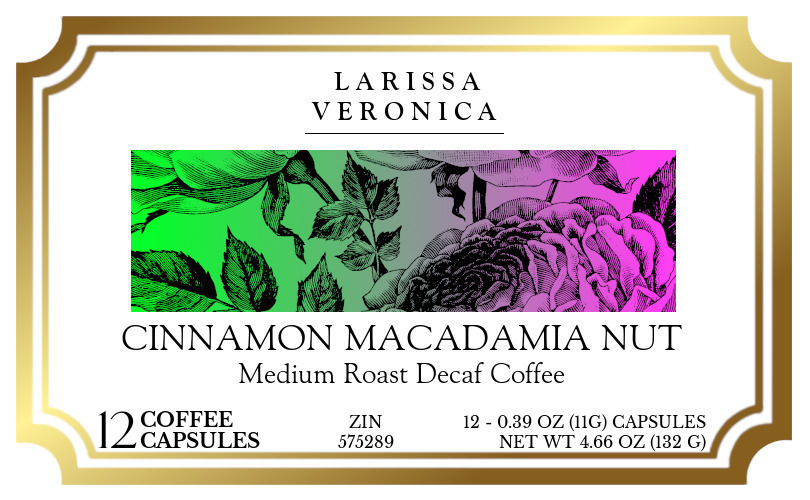 Cinnamon Macadamia Nut Medium Roast Decaf Coffee <BR>(Single Serve K-Cup Pods) - Label