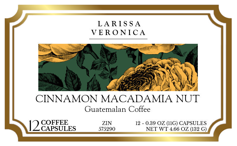 Cinnamon Macadamia Nut Guatemalan Coffee <BR>(Single Serve K-Cup Pods) - Label
