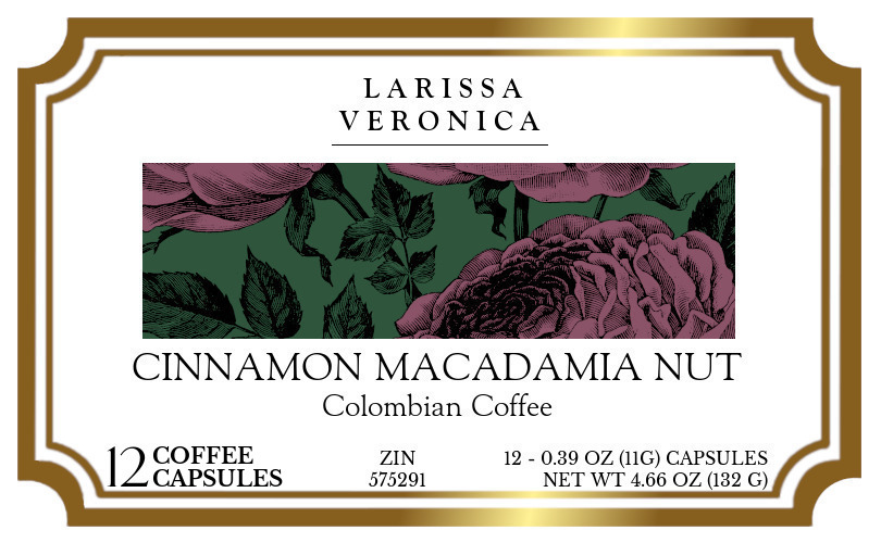 Cinnamon Macadamia Nut Colombian Coffee <BR>(Single Serve K-Cup Pods) - Label