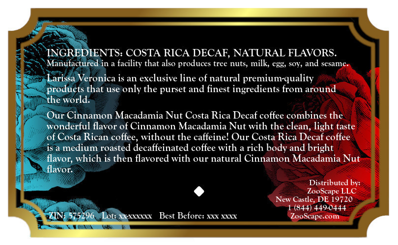 Cinnamon Macadamia Nut Costa Rica Decaf Coffee <BR>(Single Serve K-Cup Pods)