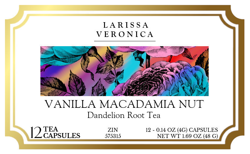 Vanilla Macadamia Nut Dandelion Root Tea <BR>(Single Serve K-Cup Pods) - Label
