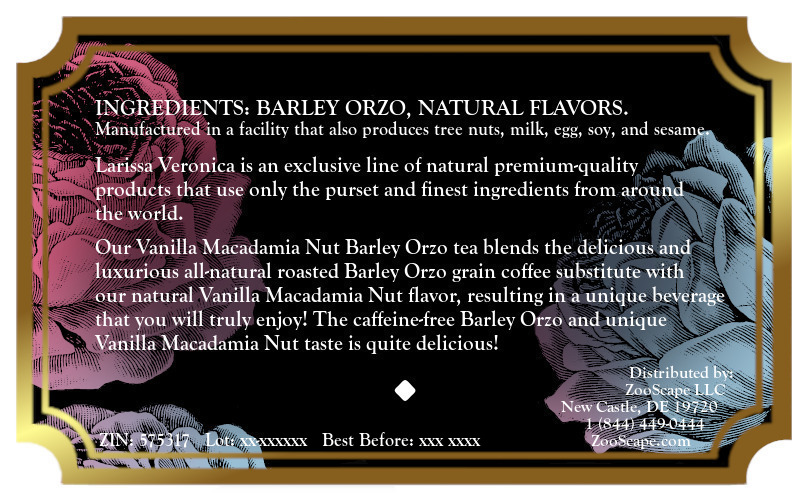 Vanilla Macadamia Nut Barley Orzo Tea <BR>(Single Serve K-Cup Pods)
