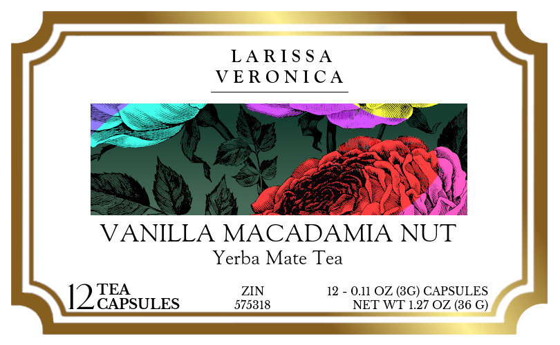 Vanilla Macadamia Nut Yerba Mate Tea <BR>(Single Serve K-Cup Pods) - Label