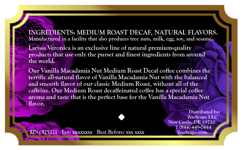 Vanilla Macadamia Nut Medium Roast Decaf Coffee <BR>(Single Serve K-Cup Pods)