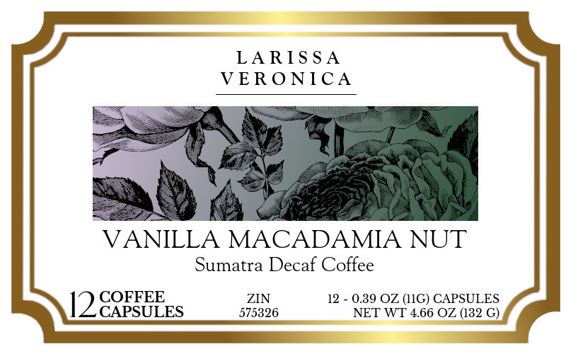 Vanilla Macadamia Nut Sumatra Decaf Coffee <BR>(Single Serve K-Cup Pods) - Label