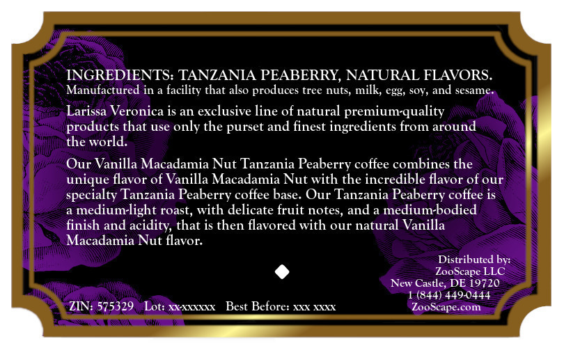 Vanilla Macadamia Nut Tanzania Peaberry Coffee <BR>(Single Serve K-Cup Pods)