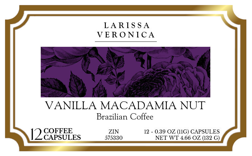 Vanilla Macadamia Nut Brazilian Coffee <BR>(Single Serve K-Cup Pods) - Label